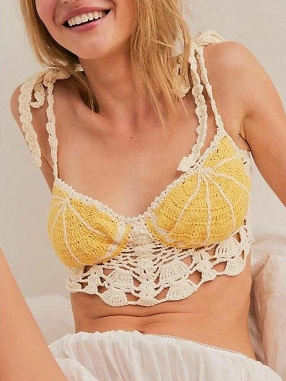 Free People Sweet On You Crochet Bra in Lemon M NWT